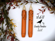 Load image into Gallery viewer, Set of (2) Two Grungy Harvest Orange (7 inch) LED Wax Dipped Battery Operated Flameless Timer Taper Candles, Country Primitive Home Decor