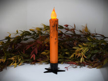 Load image into Gallery viewer, Set of (2) Two Grungy Harvest Orange (7 inch) LED Wax Dipped Battery Operated Flameless Timer Taper Candles, Country Primitive Home Decor