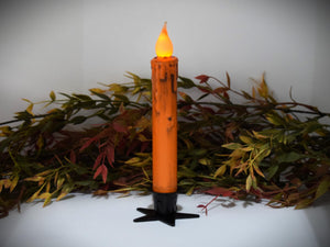 Set of (2) Two Grungy Harvest Orange (7 inch) LED Wax Dipped Battery Operated Flameless Timer Taper Candles, Country Primitive Home Decor